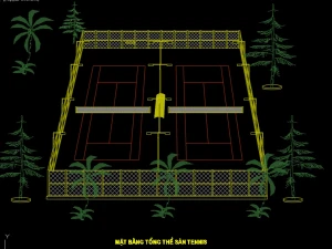 Hồ Sơ Thiết Kế Sân Tennis Tiêu Chuẩn: Full Kiến Trúc Và Hệ Thống Điện Chiếu Sáng