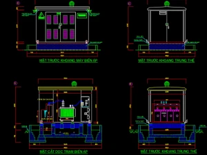 Thư viện bản vẽ AutoCAD trạm biến áp tổng hợp: Trạm treo, Kiot, Một cột, Nhà xây và Trạm hầm