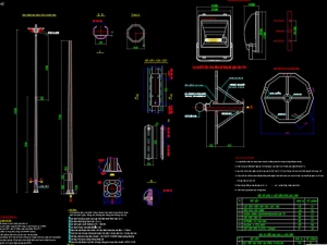 Bản vẽ thi công cột đèn pha LED cao 14m (lắp 2 - 5 bộ đèn)