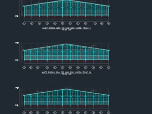 Hồ sơ bản vẽ CAD nhà xưởng khung thép tiền chế – Chi tiết cấu trúc và bố trí công nghiệp đa dụng