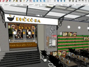 Thư viện Model Sketchup quán ăn, tiệm phở và Kiot nhỏ – Trọn bộ hồ sơ thiết kế không gian kinh doanh ẩm thực