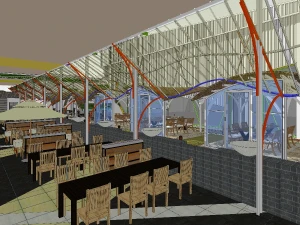 Hồ sơ thiết kế nhà hàng ven sông hiện đại – Trọn bộ Model Sketchup 3D và Phối cảnh kiến trúc sân vườn view sông cực đẹp